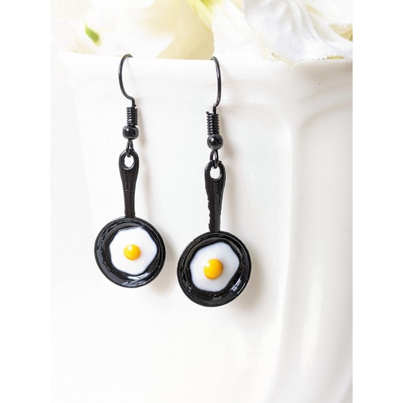 4/$20 sunny side up fried egg eggs on pan earrings cute adorable chef gift fun - Picture 1 of 3